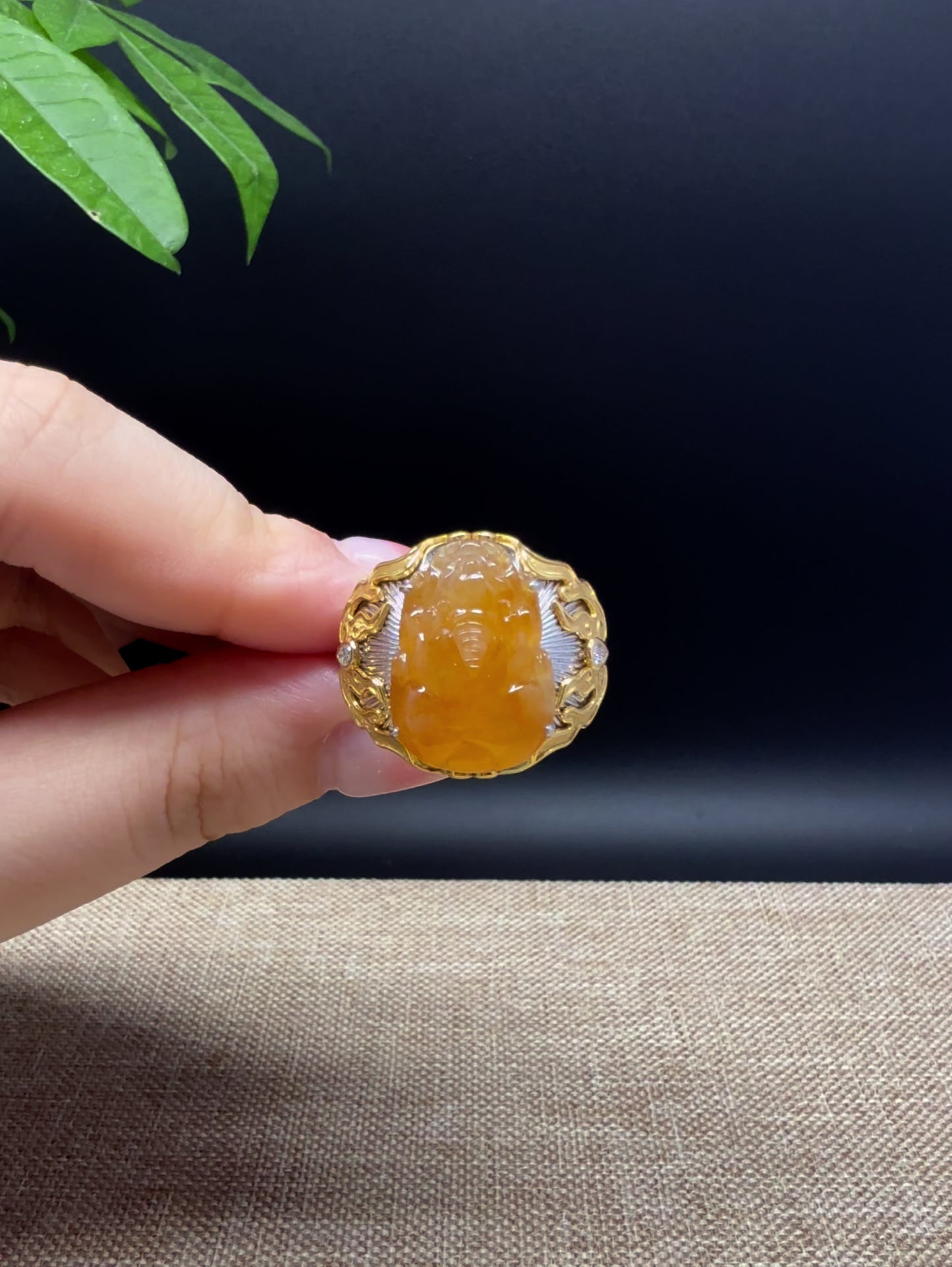 Load and play video in Gallery viewer, RealJade® &amp;quot;Signature Signet&amp;quot; 18K Yellow Gold Honey Yellow Jadeite Jade PiXiu Ring
