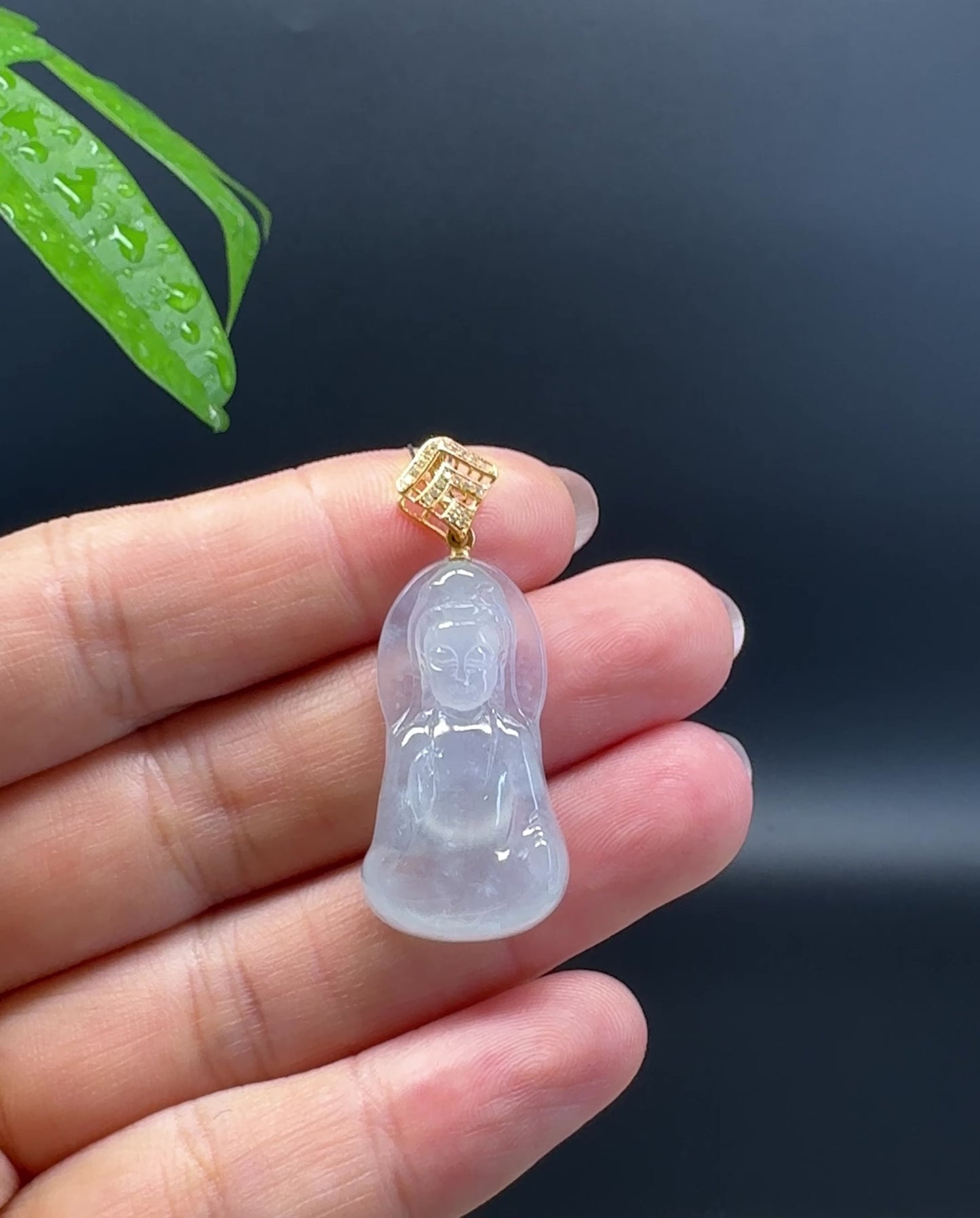 Load and play video in Gallery viewer, High-end 18KYellow Gold Burmese Icy Jadeite Jade Guanyin Pendant with Diamond
