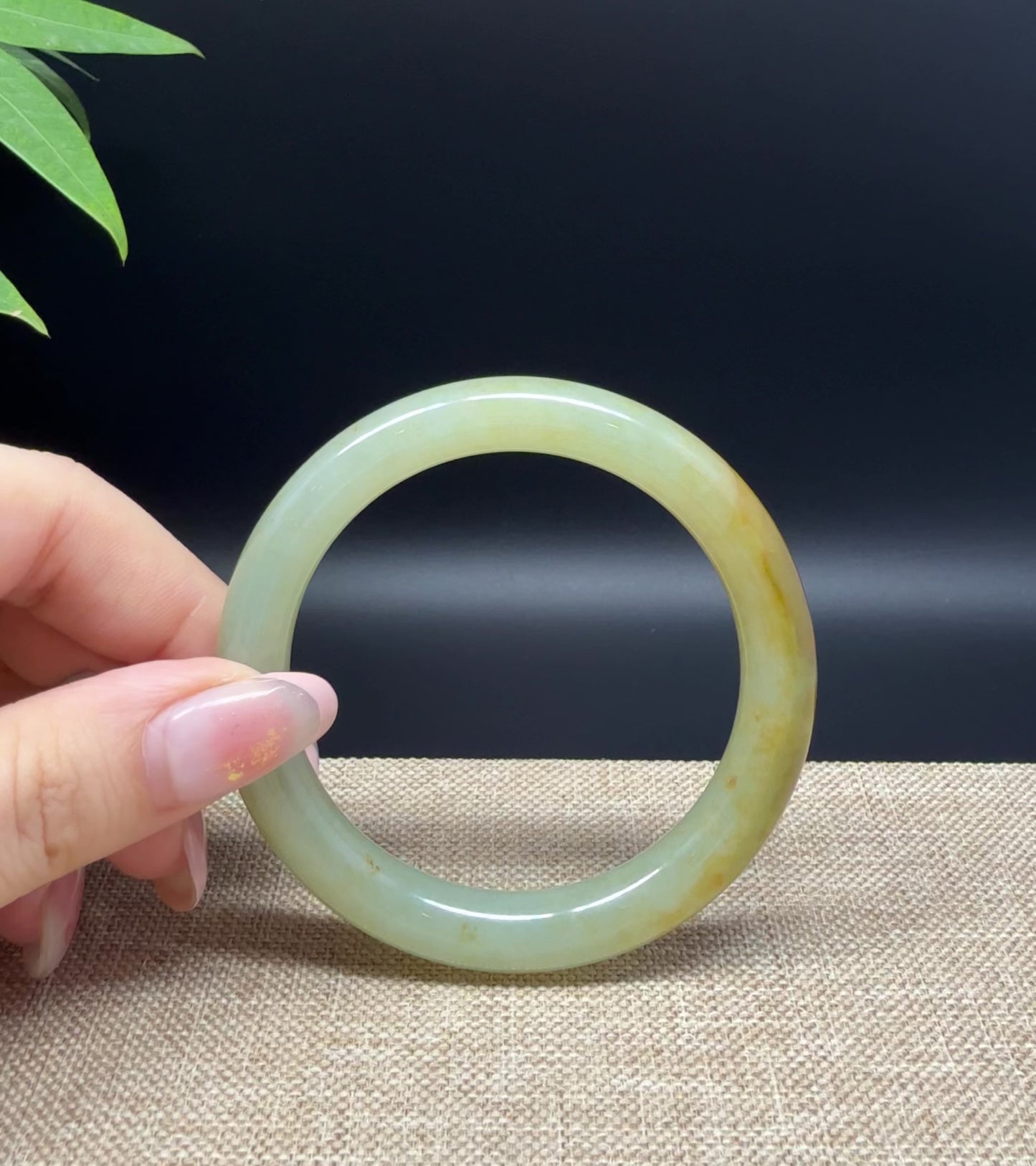 Load and play video in Gallery viewer, Genuine Burmese Yellow Green Jade Jadeite Bangle Bracelet ( 53.3mm )
