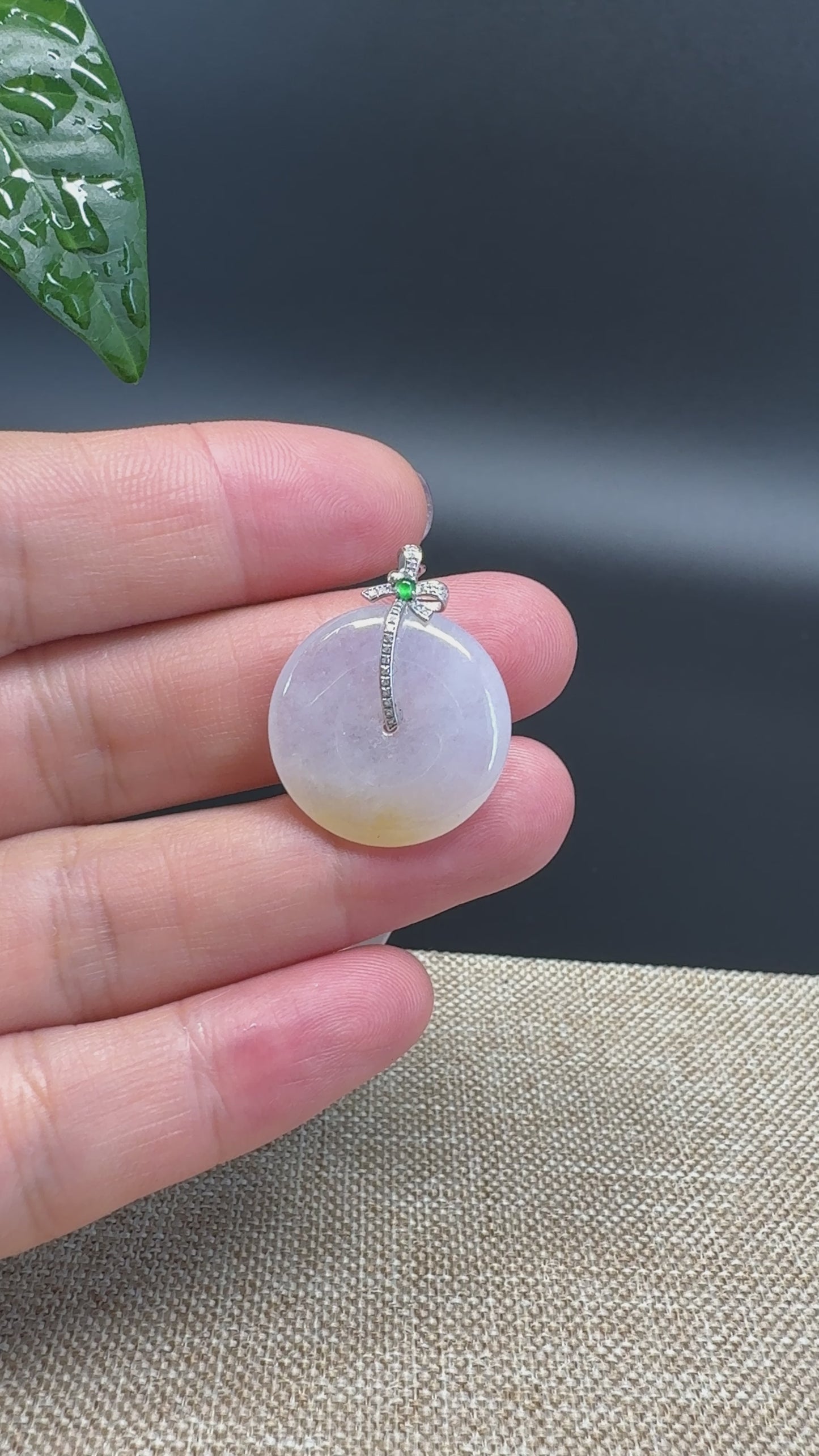 Load and play video in Gallery viewer, &amp;quot;Good Luck Button&amp;quot; Yellow Jadeite Jade Lucky KouKou Pendant With 18K White Gold Bail
