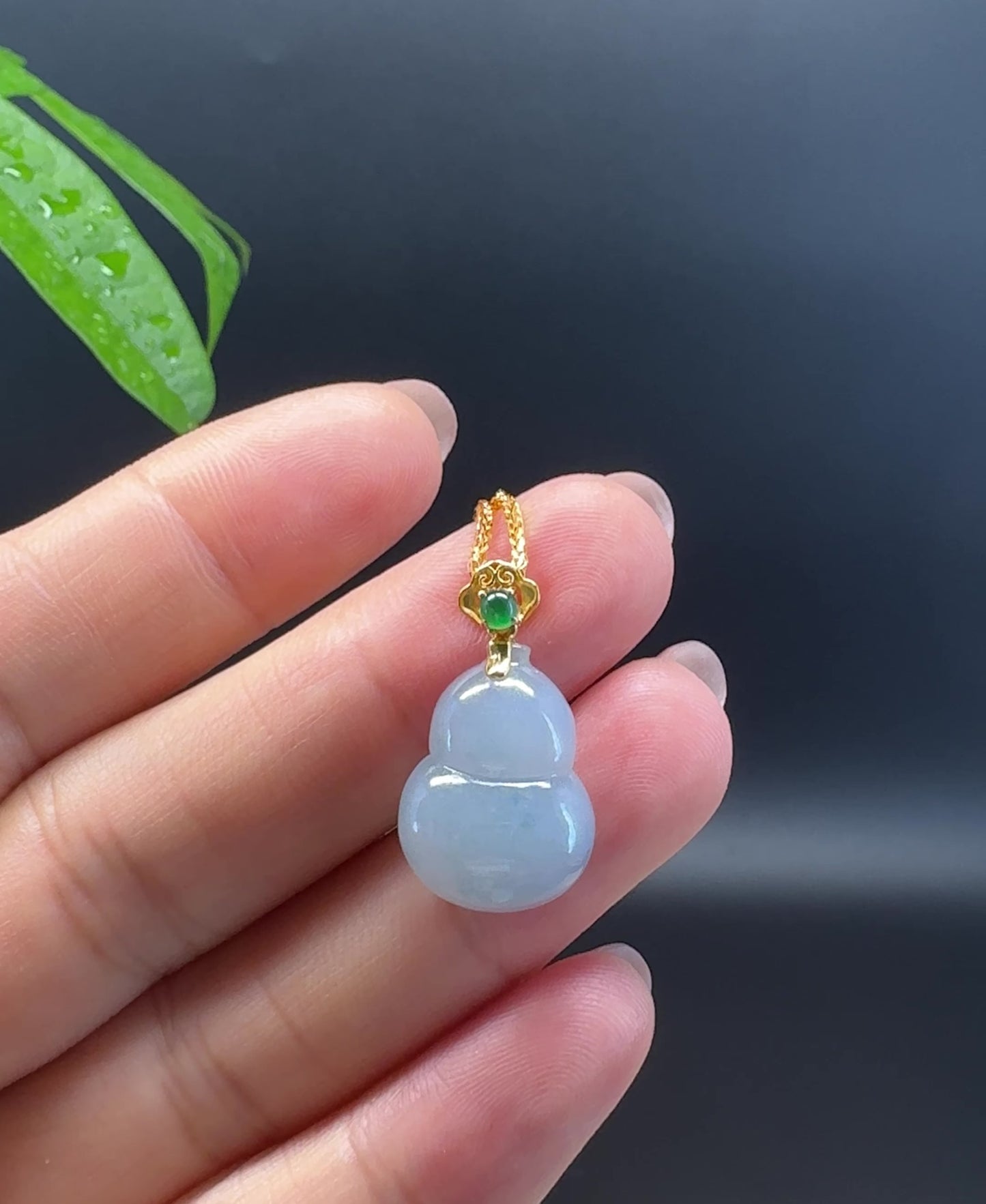 Load and play video in Gallery viewer, RealJade® Co. Genuine Blue Green Jadeite Jade Good Luck Hulu Necklace With 18K Yellow Gold Bail
