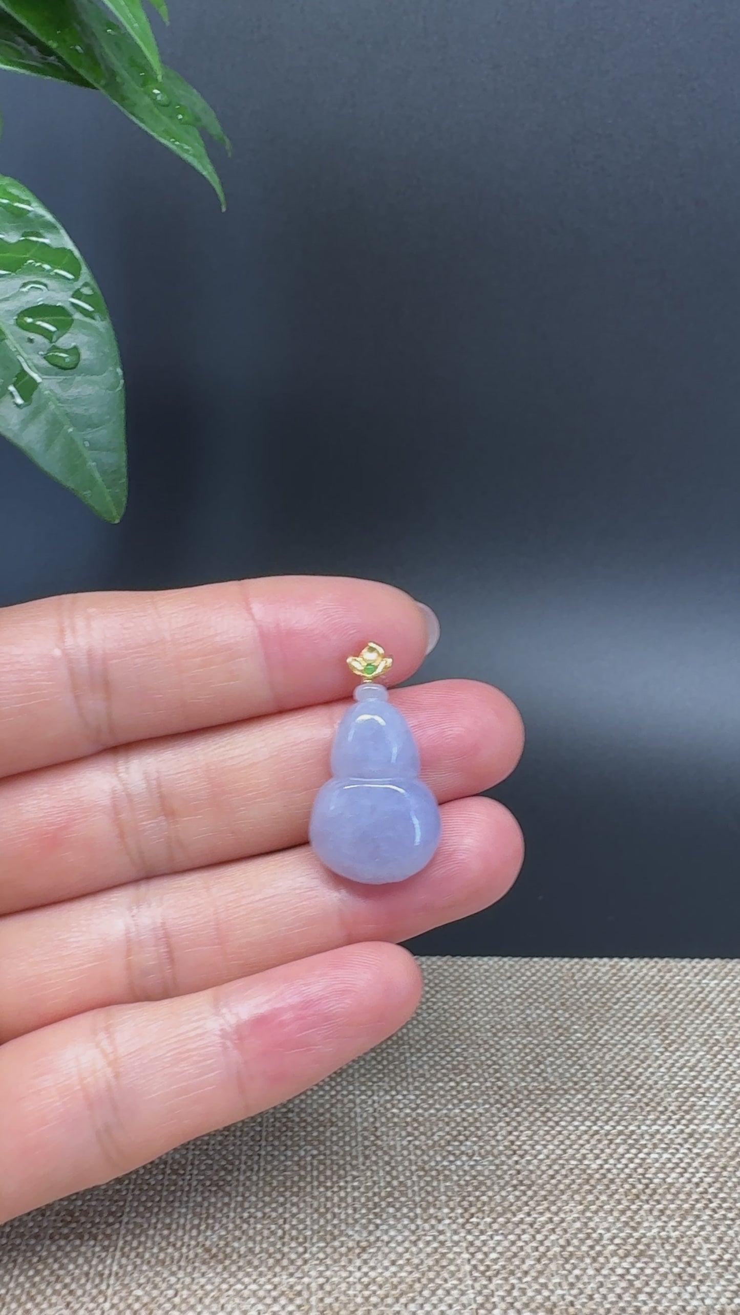 Load and play video in Gallery viewer, RealJade® Co. Genuine Lavender Jadeite Jade Good Luck Hulu Bottle Gourd Necklace With 18K Yellow Gold Bail
