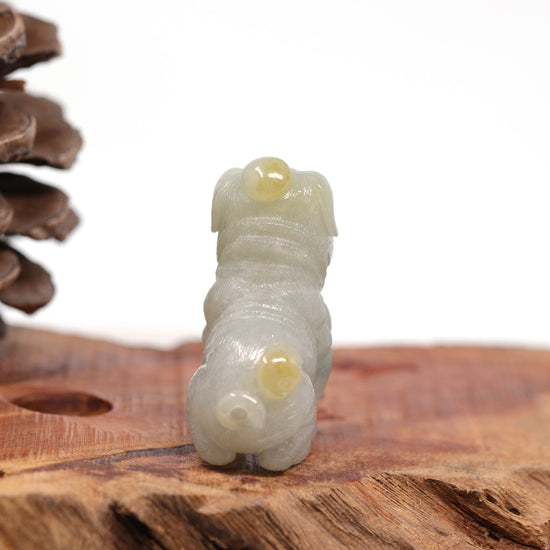 RealJade® Co. Natural Jadeite Jade Shar Pei Dog Carving, Collectibles