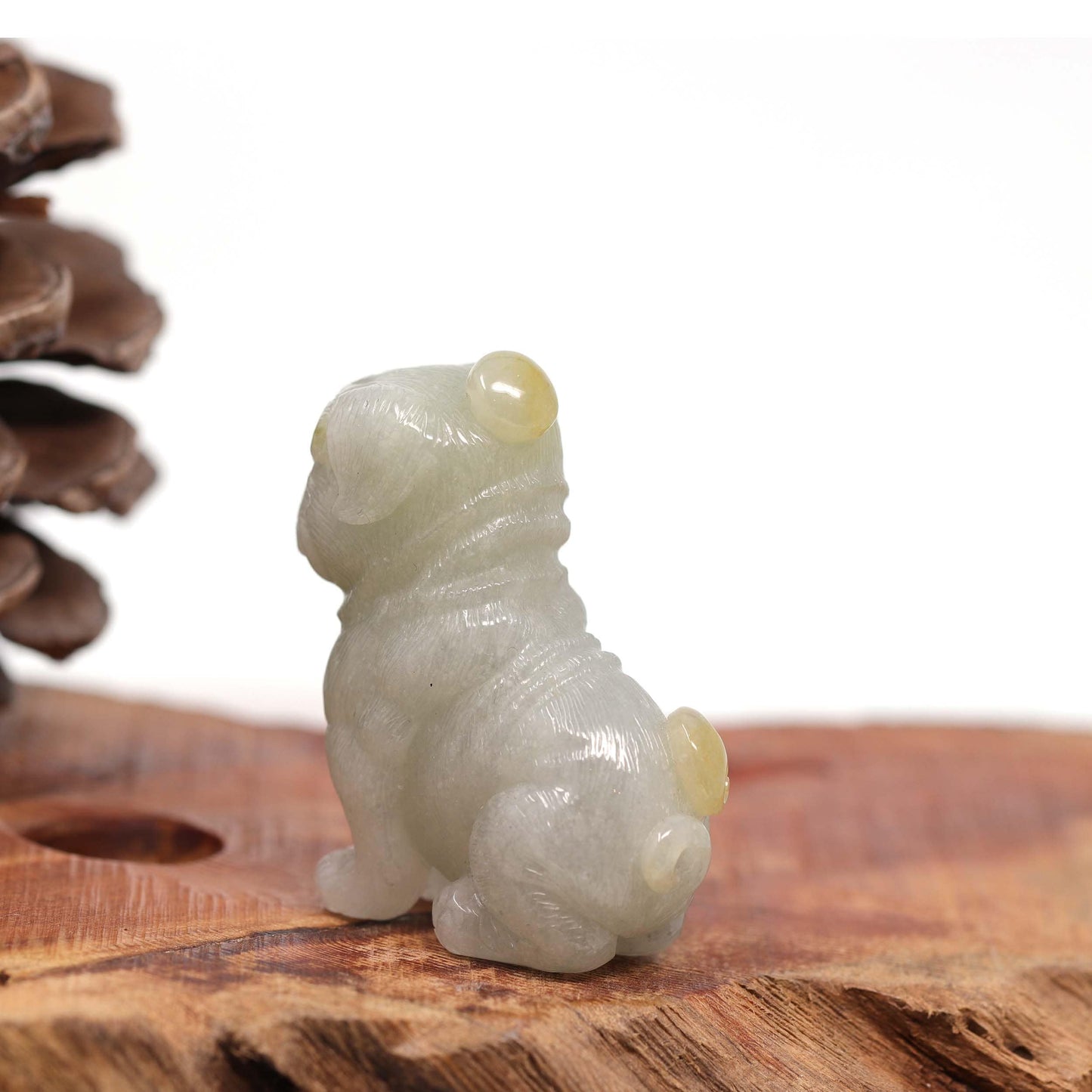 RealJade® Co. Natural Jadeite Jade Shar Pei Dog Carving, Collectibles