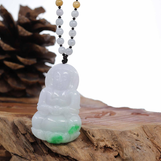 RealJade® Co. "Goddess of Compassion" Genuine Burmese Jadeite Jade Guanyin Lotus Necklace