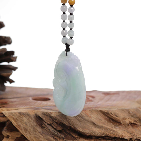 RealJade® Co. "As you wish" Genuine Burmese Jadeite Jade Green and Lavender Ruyi Necklace