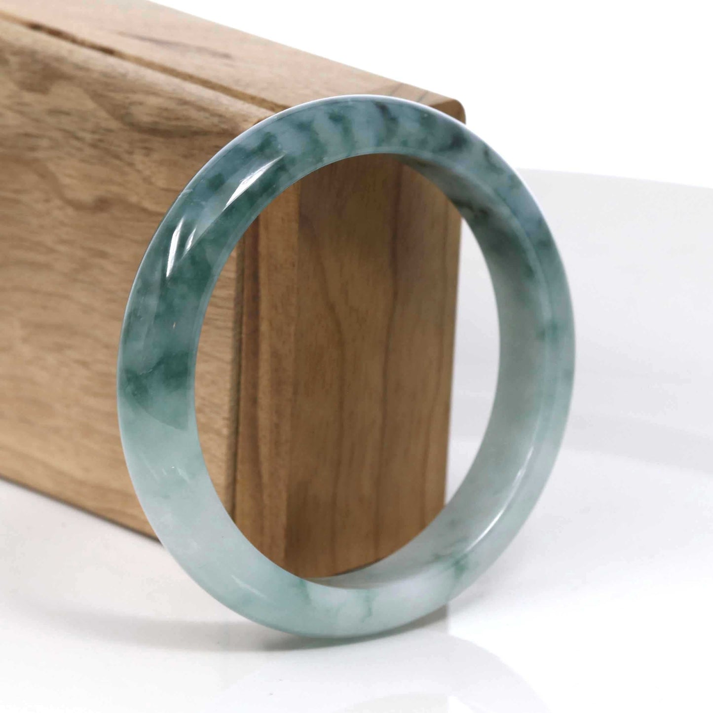 RealJade Co. Jadeite Jade Bangle Bracelet  Blue-Green Classic Real Jadeite Jade Bangle Bracelet (59.08mm) #397