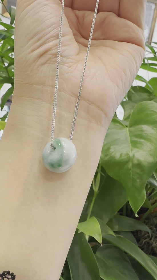 Load and play video in Gallery viewer, RealJade® Co. &amp;quot;Good Luck Button&amp;quot; Necklace Real Rich Green Jade Lucky KouKou Pendant Necklace
