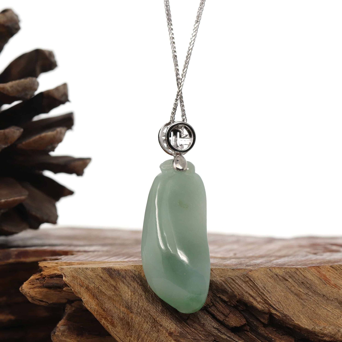 RealJade Co.® Jade Pendant Copy of Copy of Copy of "Shou Tao" (Longevity Peach) Natural Light green Jadeite Jade, Necklace With Silver Bail