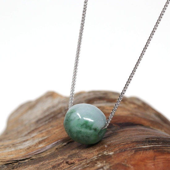 RealJade® "Good Luck Button" Necklace Real Blue-Green Jade Lucky TongTong Pendant Necklace