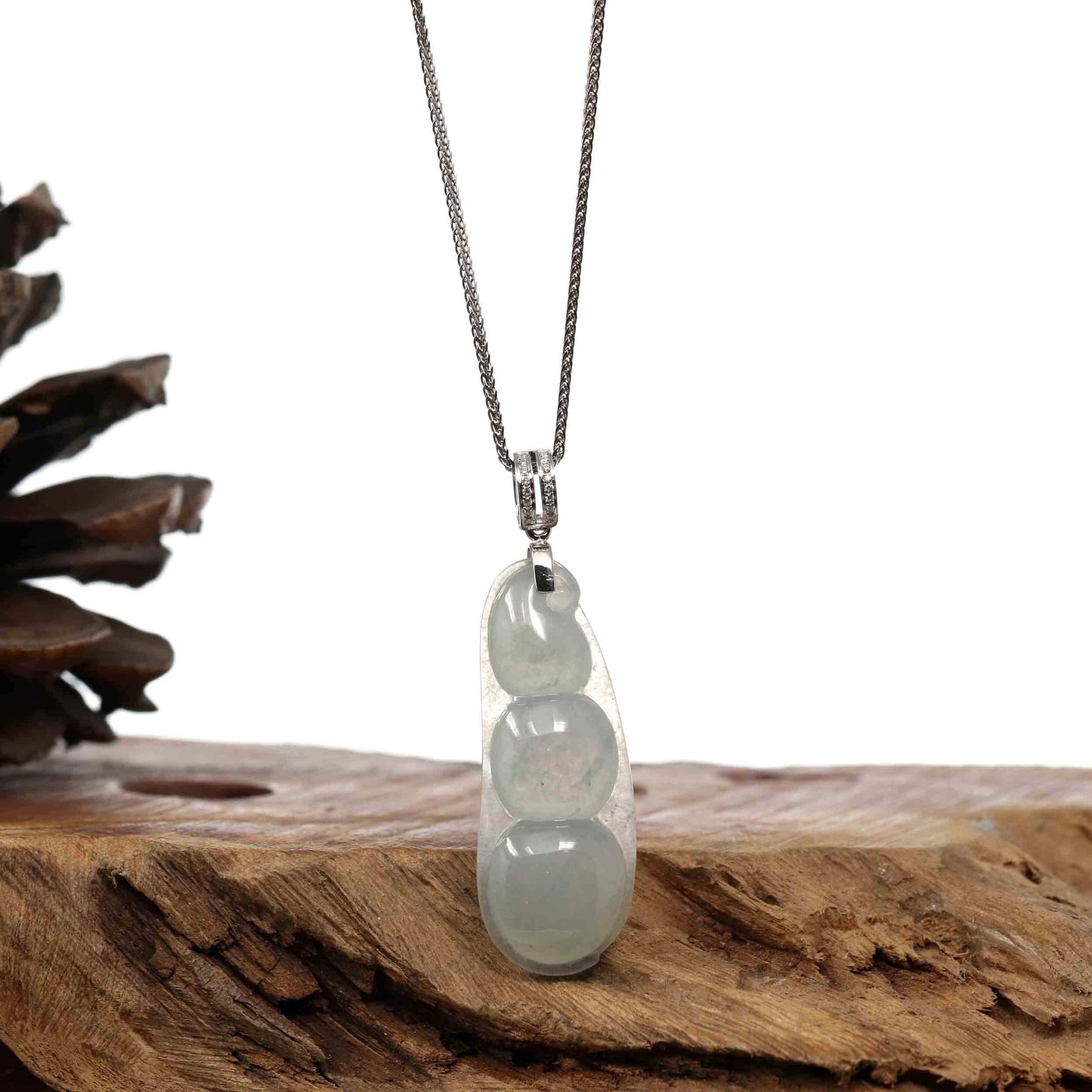 RealJade® Co. Jade Guanyin Pendant Necklace  Genuine Ice Jadeite Jade Fu Dou Necklace With White Gold VSI Diamond Bail