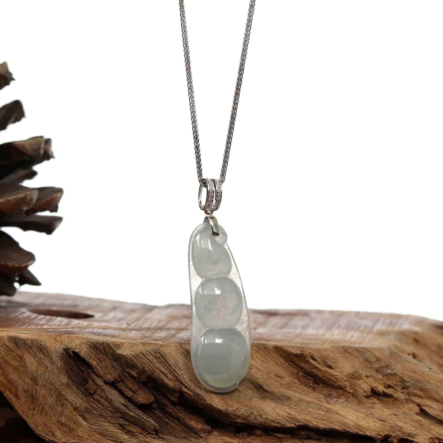 RealJade® Co. Jade Guanyin Pendant Necklace  Genuine Ice Jadeite Jade Fu Dou Necklace With White Gold VSI Diamond Bail