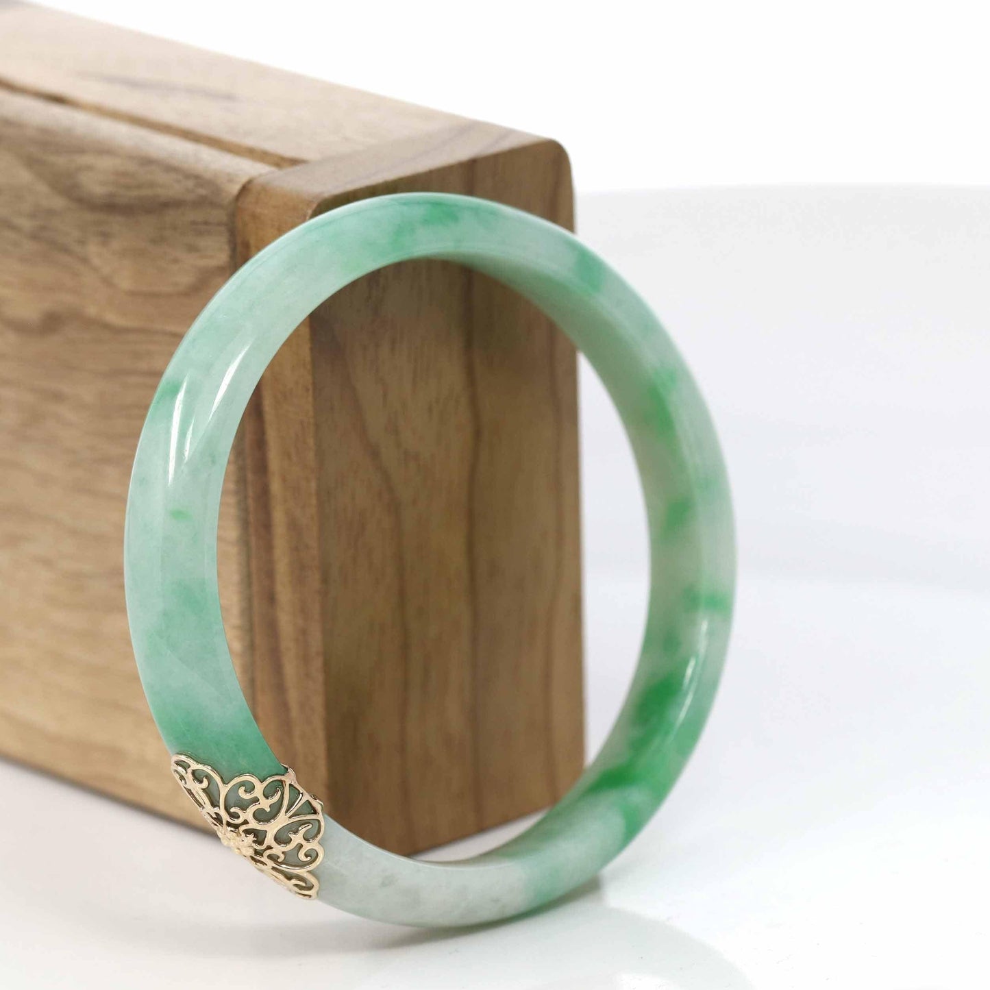 RealJade® Co. Jadeite Jade Bangle Bracelet  18k Gold Inlaid Real Jadeite Jade bangle Bracelet (60.49 mm) #429