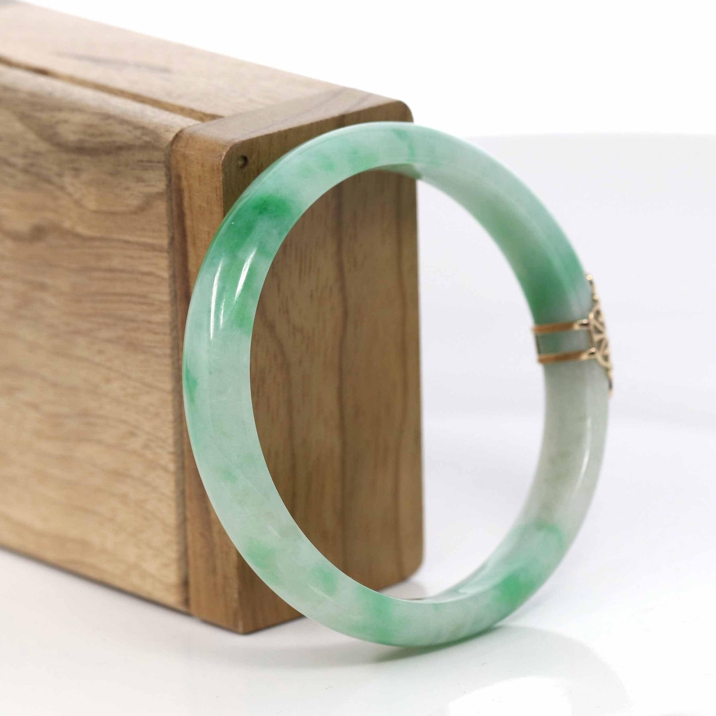 RealJade® Co. Jadeite Jade Bangle Bracelet  18k Gold Inlaid Real Jadeite Jade bangle Bracelet (60.49 mm) #429