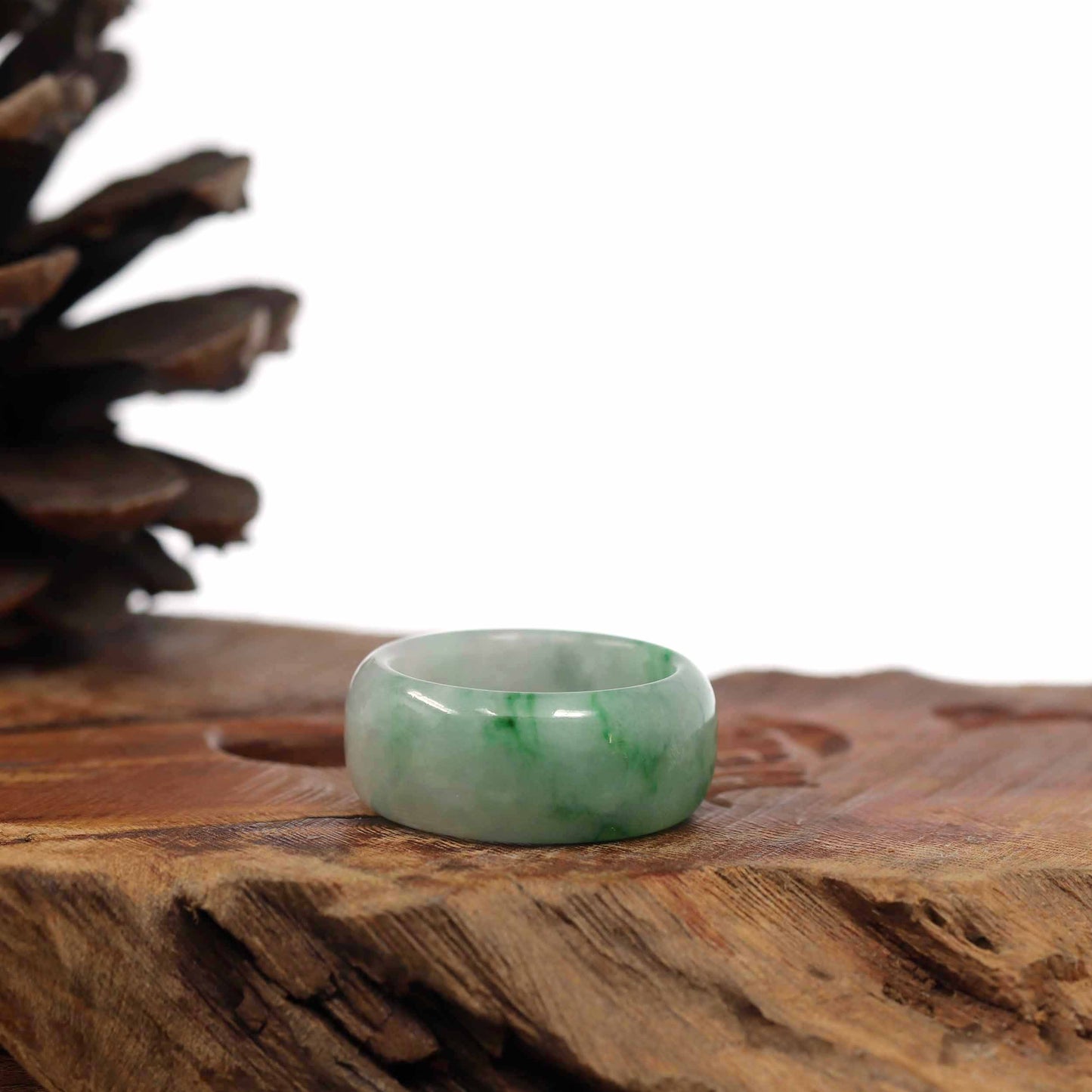 RealJade® Co. Jadeite Jade Bangle Bracelet Baikalla Genuine Burmese Blue-green Jadeite Jade Men's Band Ring