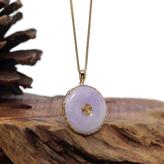 RealJade® Co. "Good Luck Button" Necklace Lavender Jadeite Jade Lucky KouKou Pendant Necklace