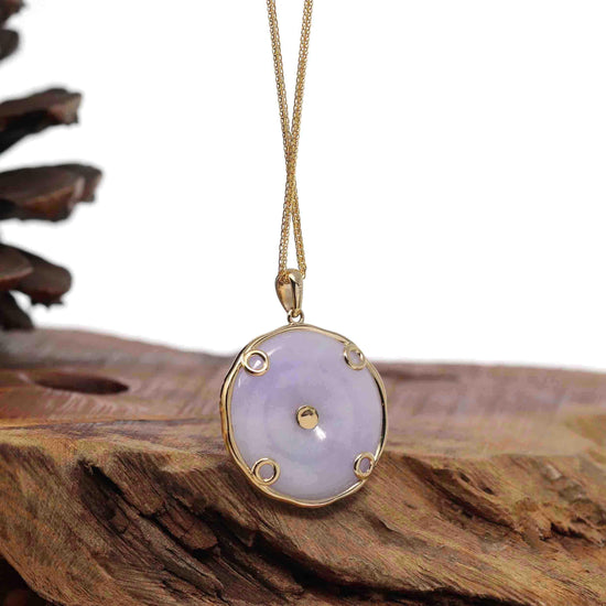 RealJade® Co. "Good Luck Button" Necklace Lavender Jadeite Jade Lucky KouKou Pendant Necklace