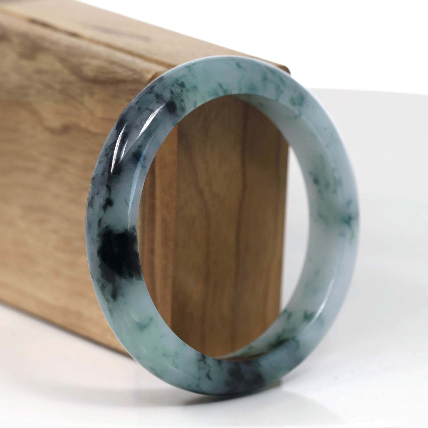 RealJade® Co. Jadeite Jade Bangle Bracelet RealJade® Co. Natural Burmese Blue-green Jadeite Jade Bangle Bracelet (58.06mm)#T149