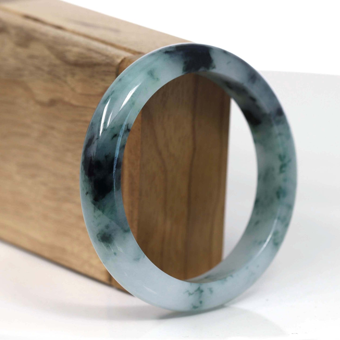 RealJade® Co. Jadeite Jade Bangle Bracelet RealJade® Co. Natural Burmese Blue-green Jadeite Jade Bangle Bracelet (58.06mm)#T149