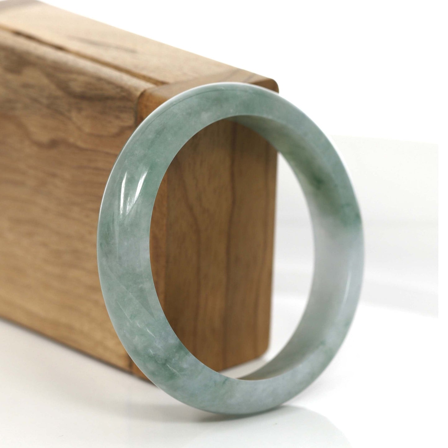 RealJade Co. Jadeite Jade Bangle Bracelet "Classic Real" Genuine Burmese Forest Blue- Green Jadeite Jade Bangle Bracelet (57.28 mm) #745