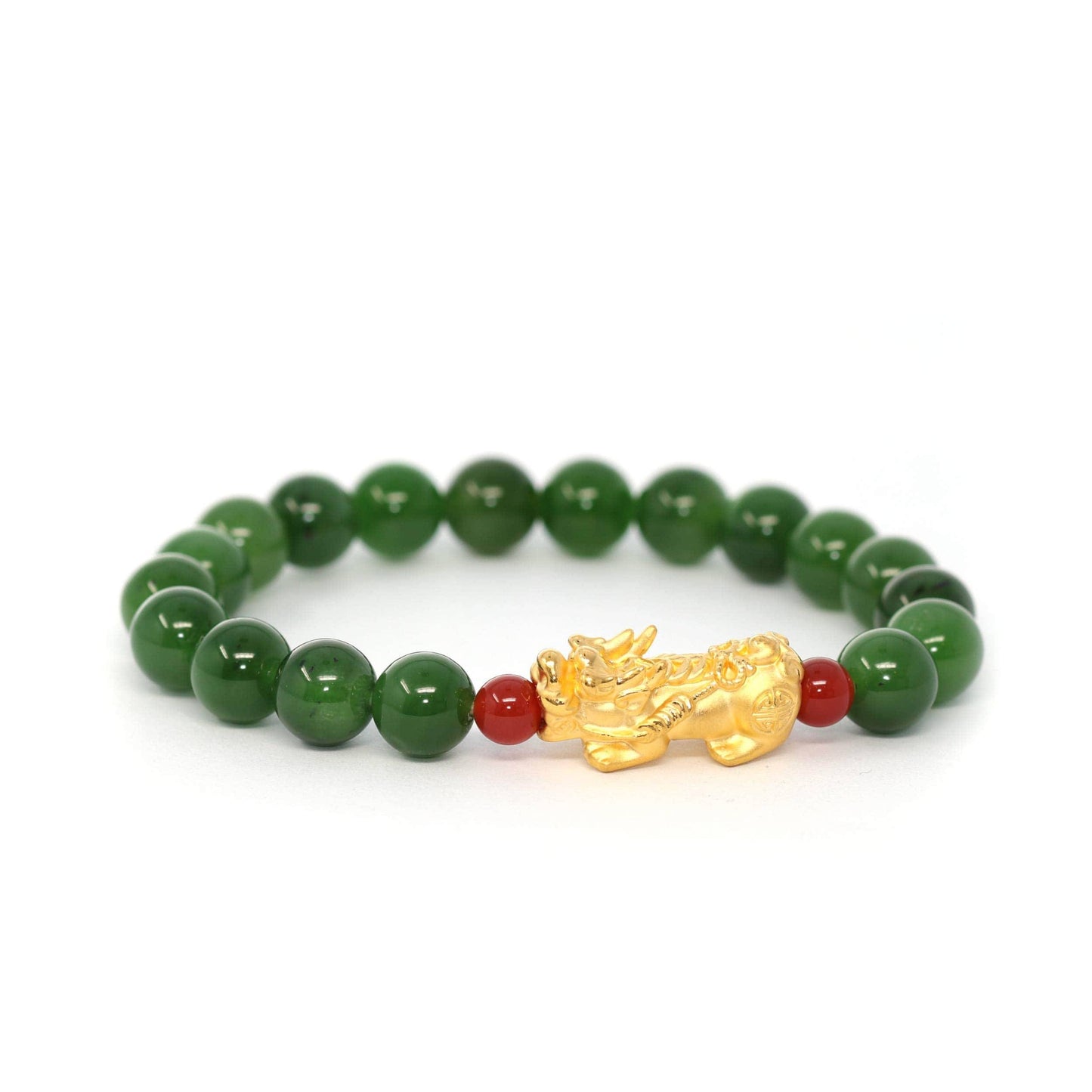Green Jade Nephrite Bracelet | Round Pingan Clasp Nephrite Bracelet | Elastic Rope Jade Bracelet for Women, Type A