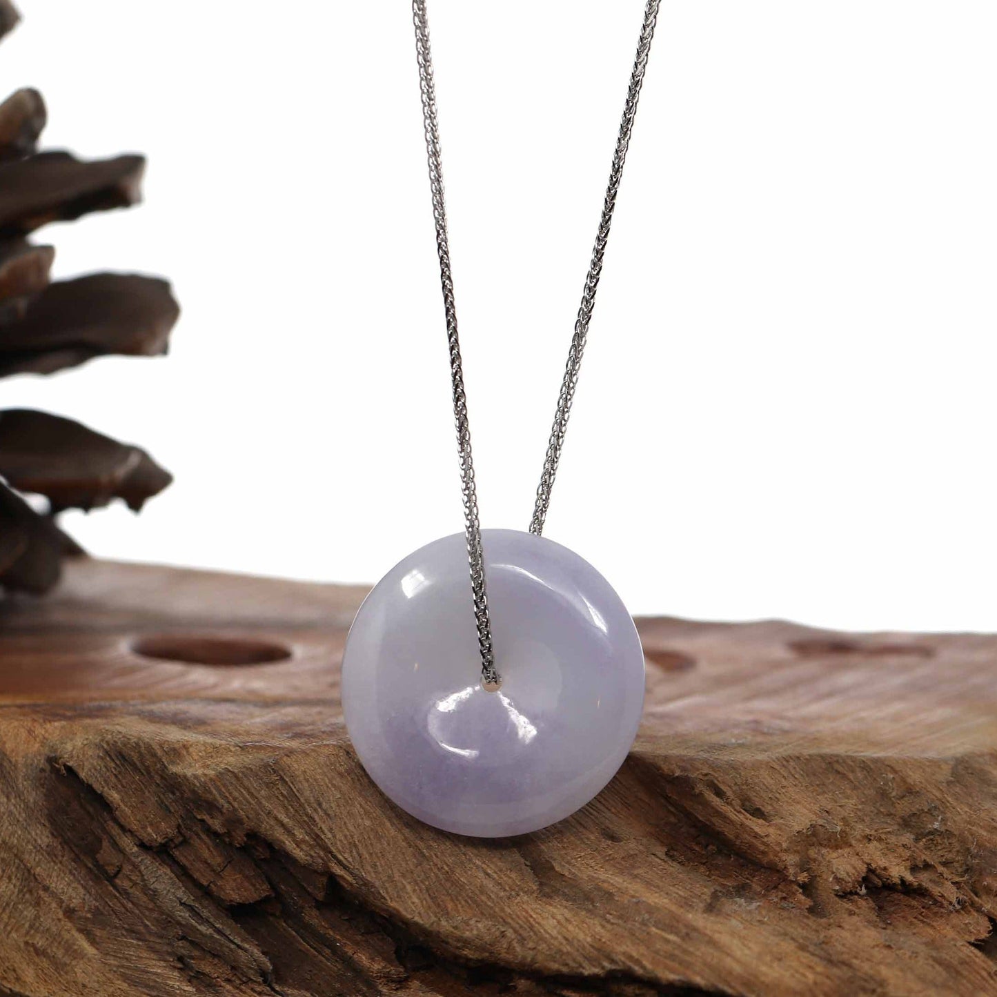 RealJade® Co. Jade Pendant Necklace "Good Luck Button" Necklace Lavender Jadeite Jade Lucky Ping An Kou Necklace