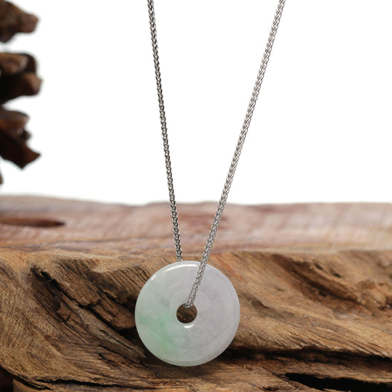 RealJade® Co. "Good Luck Button" Necklace Green and Lavender Jadeite Jade Lucky Ping An Kou Necklace