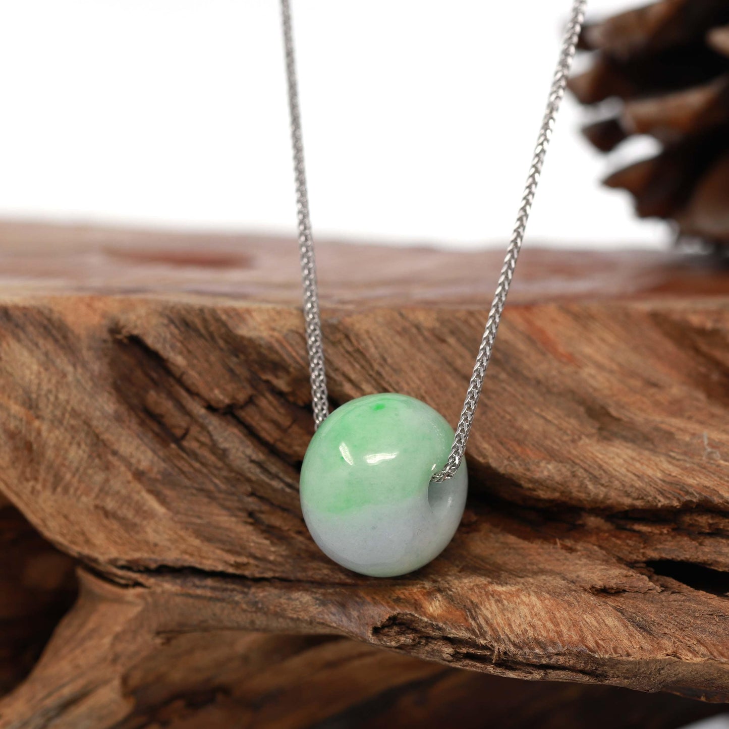 RealJade® "Good Luck Button" Necklace Real Blue-Green Jade Lucky TongTong Pendant Necklace