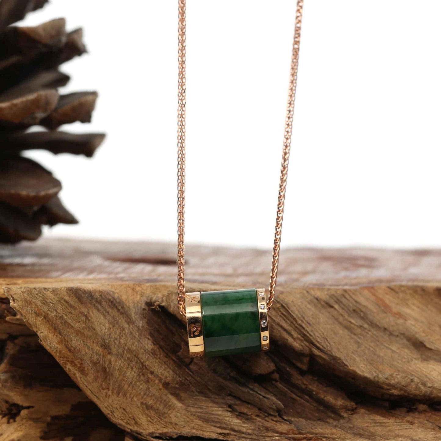 RealJade Co. Gold Jadeite Necklace Copy of 18k Rose Gold Jadeite Jade Diamond Pendant Necklace