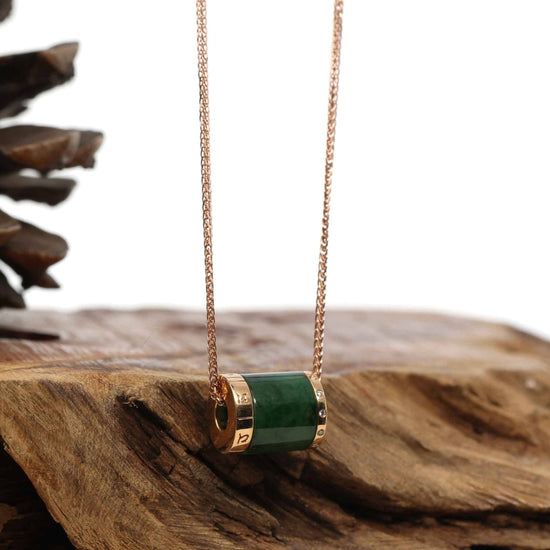 RealJade Co. Gold Jadeite Necklace Copy of 18k Rose Gold Jadeite Jade Diamond Pendant Necklace