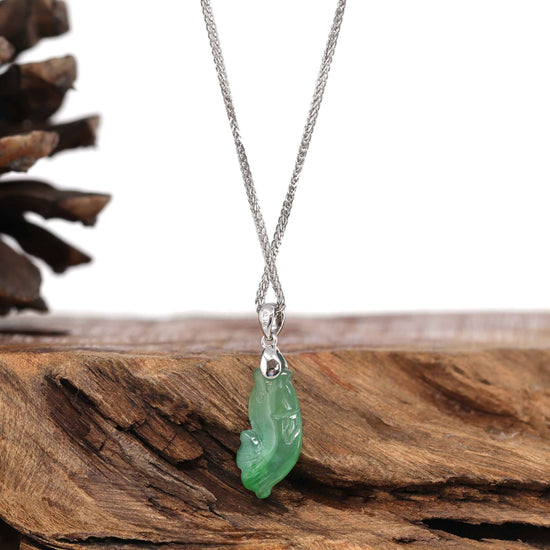 RealJade® "Prosperity Every Year (年年有鱼)" Lucky Fish Carving Pendant Necklace Natural Green Jadeite Jade JG154