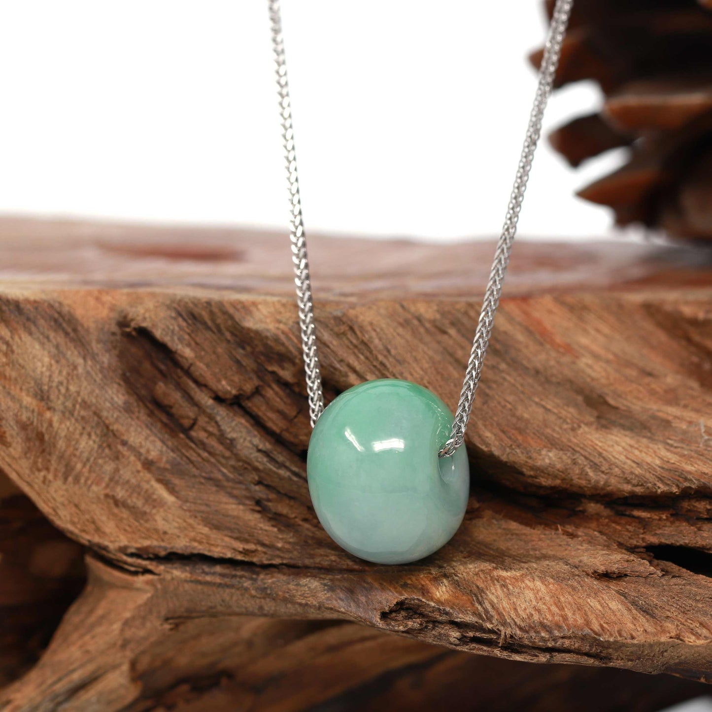 RealJade® Co. "Good Luck Button" Necklace Real Vibrant Green Jade Lucky TongTong Pendant Necklace