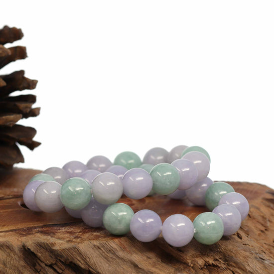 Jadeite Jade 13mm Round Purple Lavender Beads Bracelet, Real jade Jewelry, RealJade Co..com Jewelry,