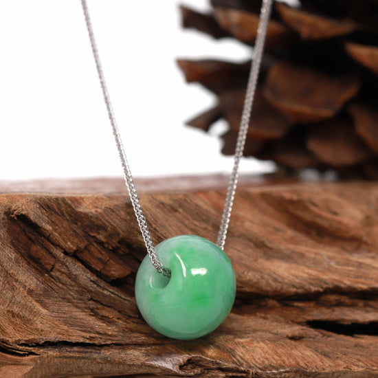 RealJade "Good Luck Button" Necklace Real Deep Green Jade Lucky TongTong Pendant Necklace