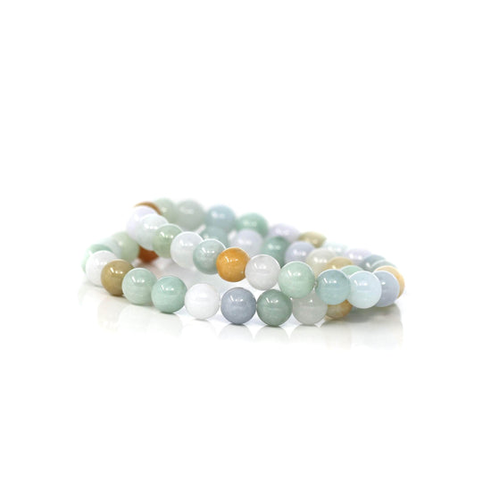 Genuine Jadeite Jade Round Multiple Colors Beads Bracelet ( 7.8 mm )