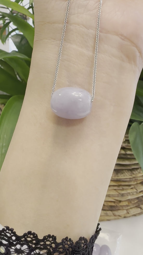 Load and play video in Gallery viewer, RealJade® Co. &amp;quot;Good Luck Button&amp;quot; Necklace Real Lavender Jade Lucky TongTong Pendant Necklace
