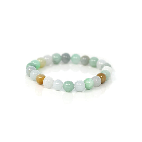 Genuine Jadeite Jade Round Multiple Colors Beads Bracelet (8.5 mm)