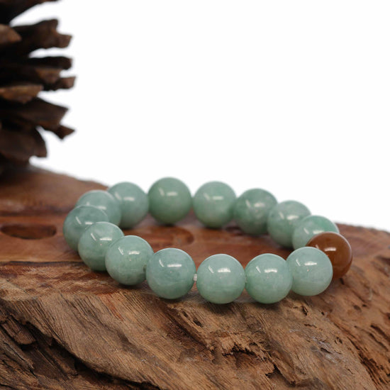 Jadeite Jade 13mm Round Green Beads Bracelet ( 13 mm ) For Men