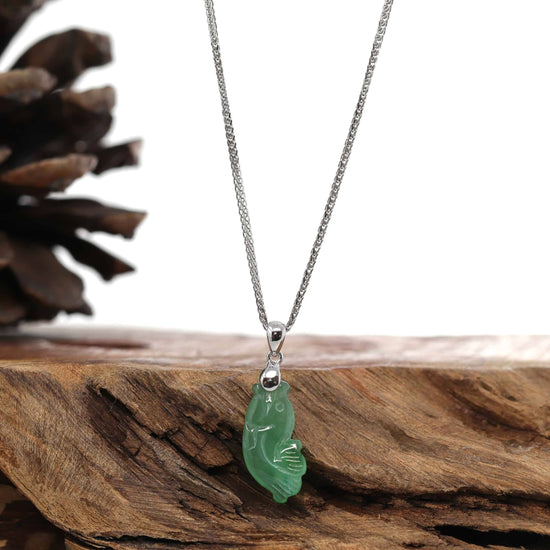 RealJade® "Prosperity Every Year (年年有鱼)" Lucky Fish Carving Pendant Necklace Natural Green Jadeite Jade JG154