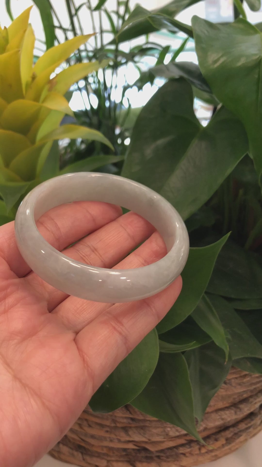 Load and play video in Gallery viewer, Genuine Burmese Green Jadeite Jade Bangle Bracelet (57.62 mm) #552
