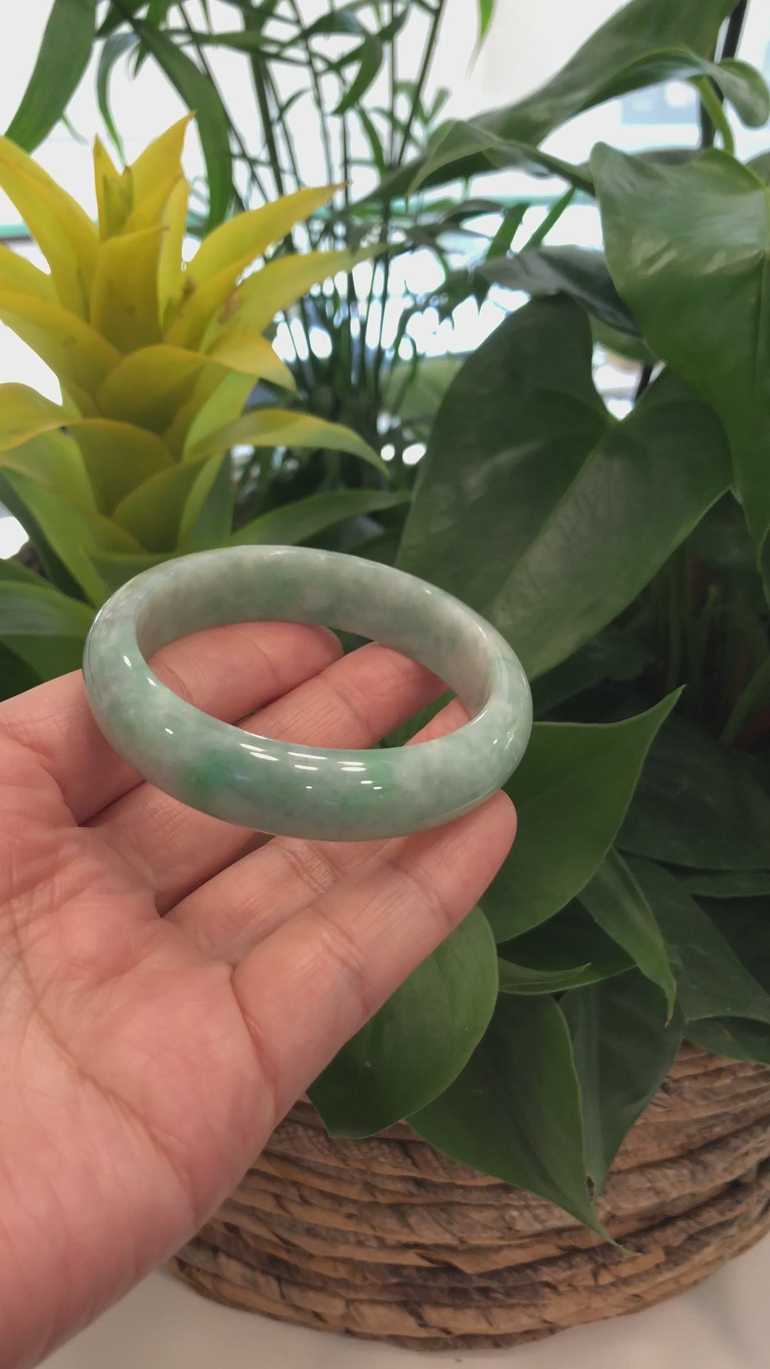 Load and play video in Gallery viewer, RealJade® Co. Classic Green Natural Jadeite Jade Bangle (54.41 mm )#321
