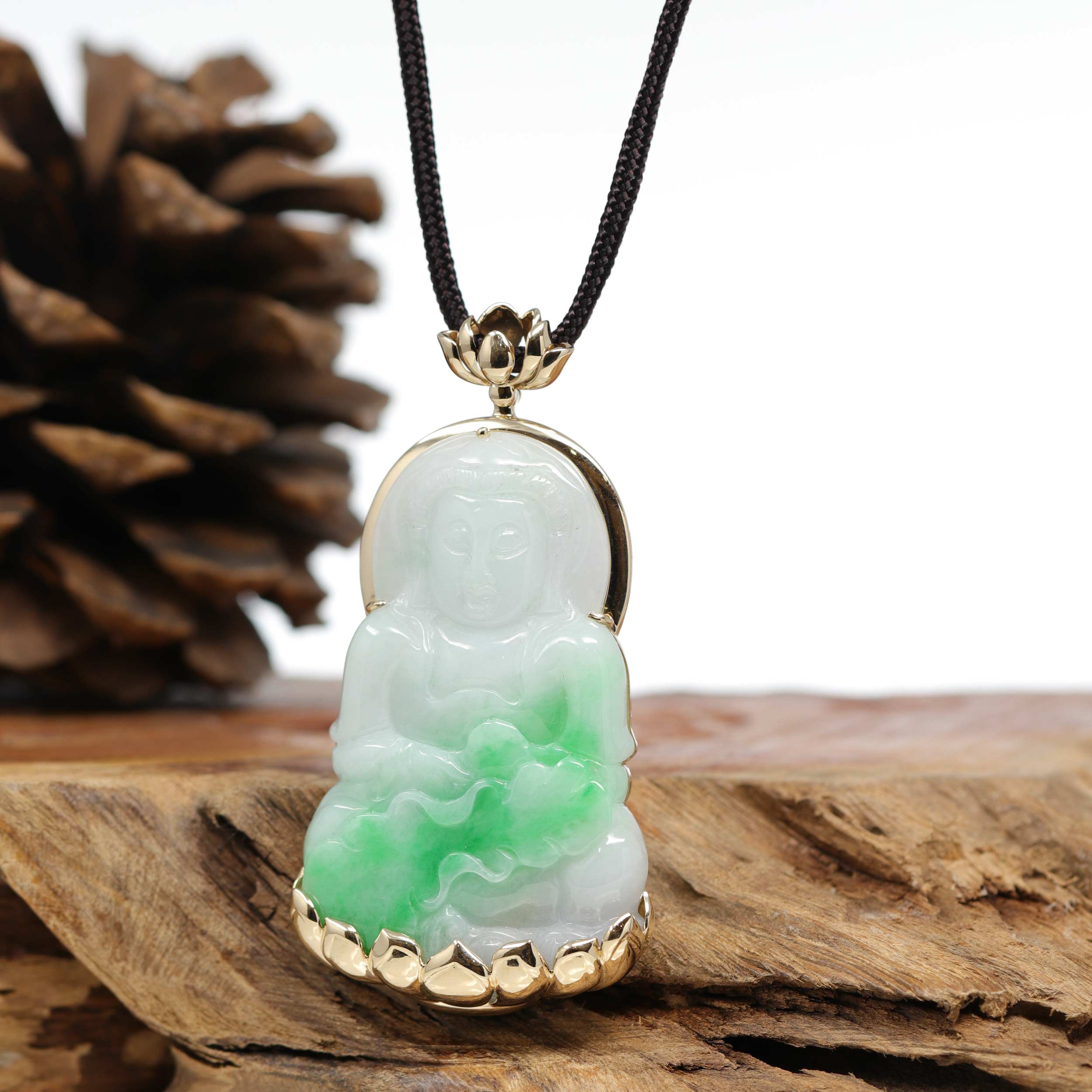 Genuine Burmese Jadeite Jade Guanyin Lotus Necklace Pendant | Real Jade ...