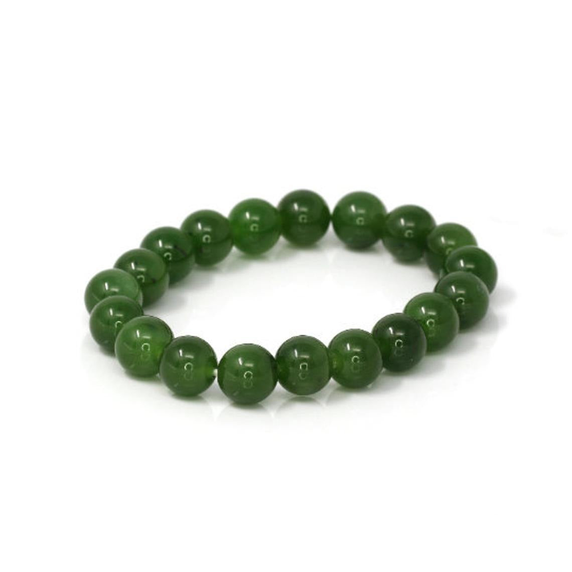Genuine Green Jade Round Beads Bracelet Bangle ( 9.5 mm ) | Jade Jewelry, Nephrite Jade Jewelry | RealJade, authenticity Is Timeless 6.5 Inches